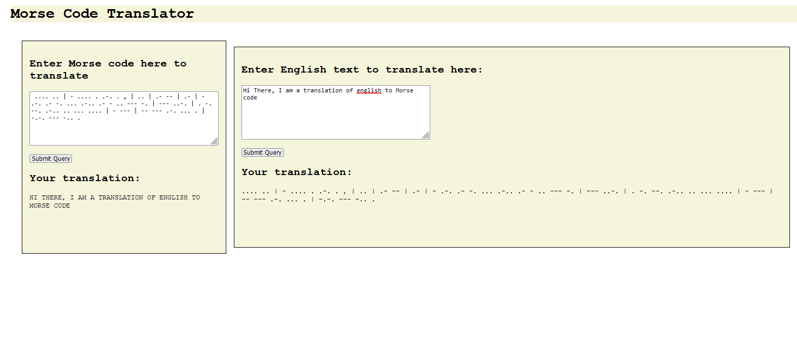 Morse code translator screen shot